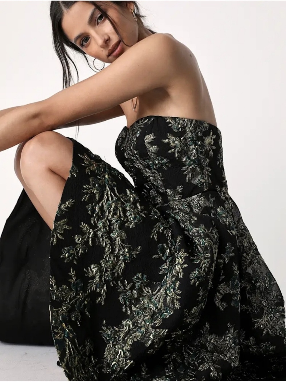 Lulu's Black Strapless High-Low Floral Prom Dress - Picture 2 of 7